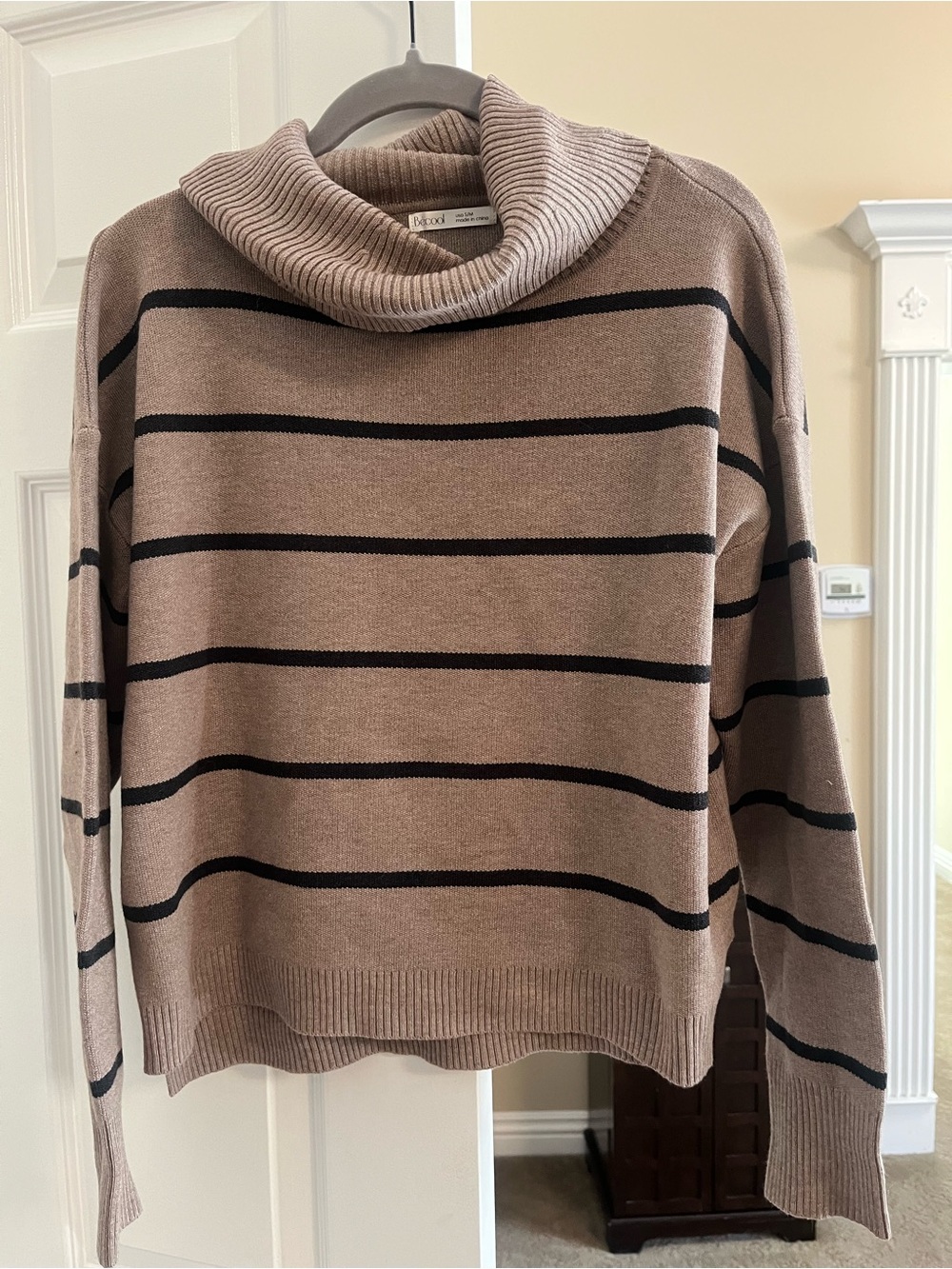 BeCool Women's Brown Striped Cowl Neck Sweater